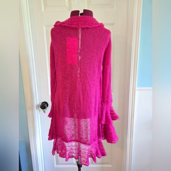 Betsey Johnson NWT Pink Lightweight Knit Ruffle Cardigan - Picture 4 of 8